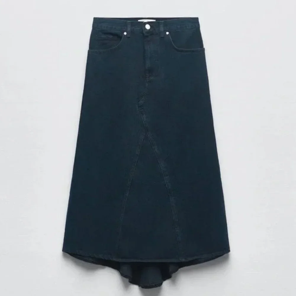 NEW ZARA High-Rise Five-Pocket Denim Midi Fishtail Skirt Dark Navy Small - Picture 6 of 9